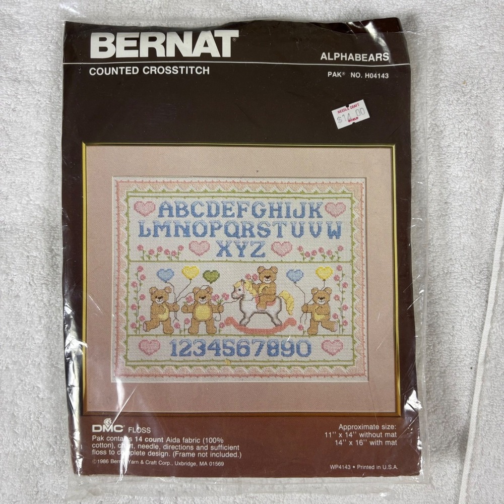 Bernat Alphabears Counted Cross Stitch Kit H04143 Teddy Bears Alphabet Numbers